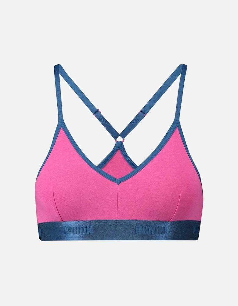 Cotton Modal Stretch High-Shine Triangle Bralette, Pink/Blue