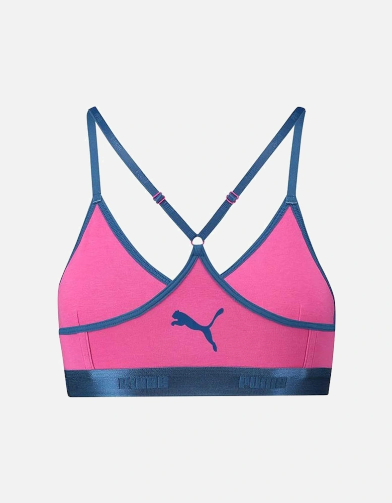 Cotton Modal Stretch High-Shine Triangle Bralette, Pink/Blue