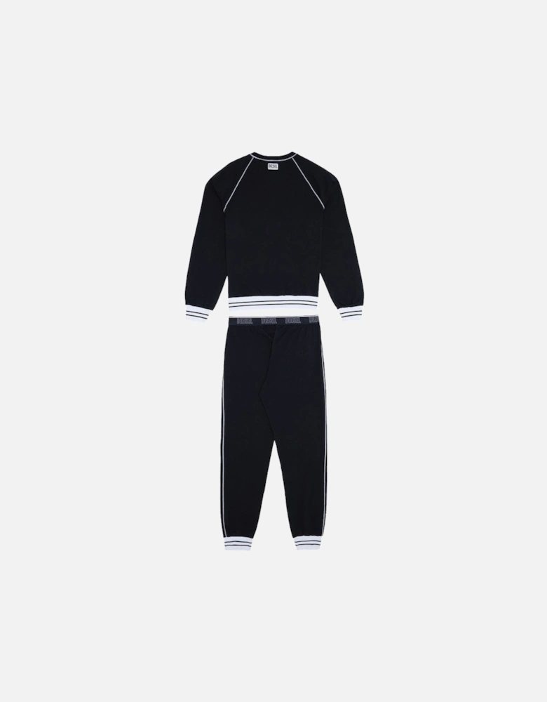 Cotton Pyjama Set With Striped Trims, Black