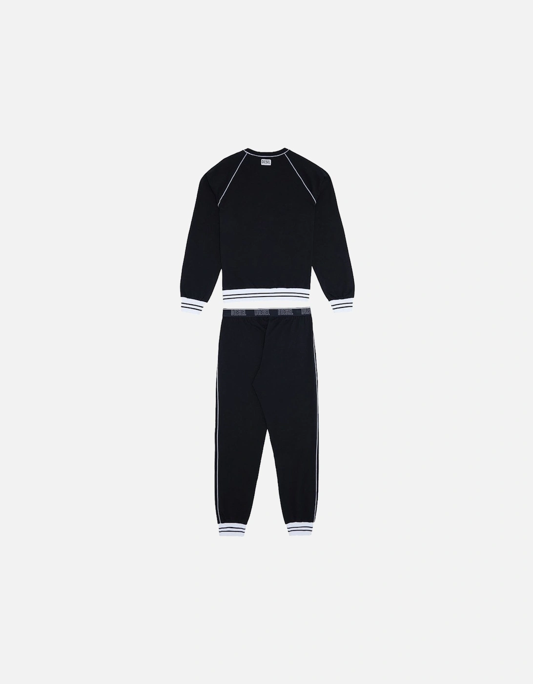 Cotton Pyjama Set With Striped Trims, Black