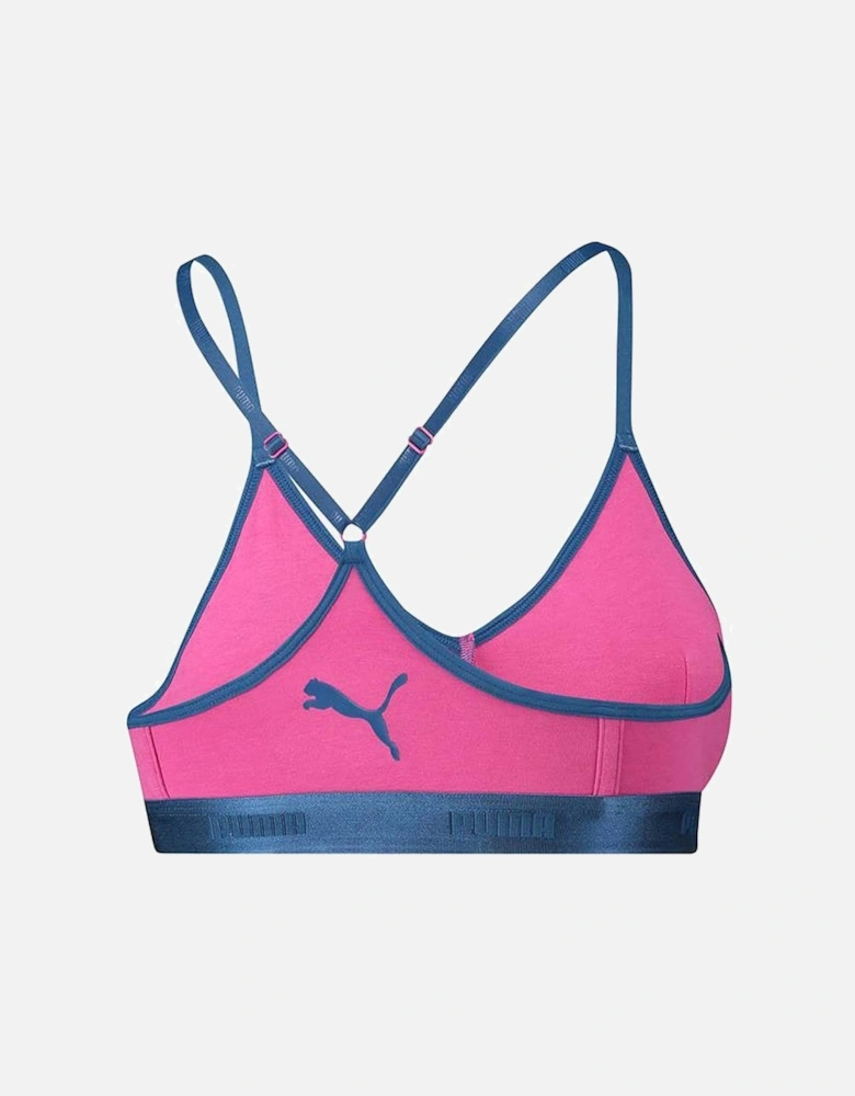 Cotton Modal Stretch High-Shine Triangle Bralette, Pink/Blue