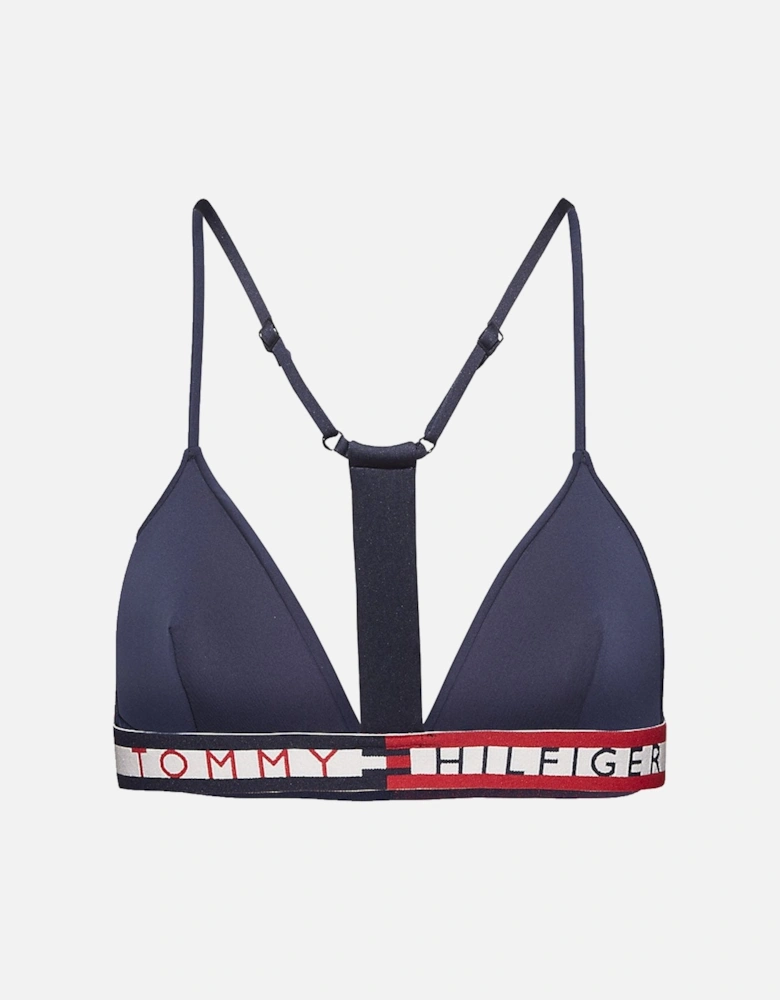 Racerback Bold Logo Triangle Swim Bikini Top, Navy Blazer