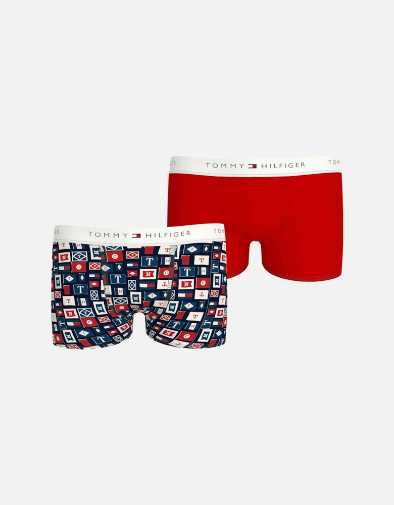 2-Pack Heritage Flag Print Boys Boxer Trunks, Red/Multi