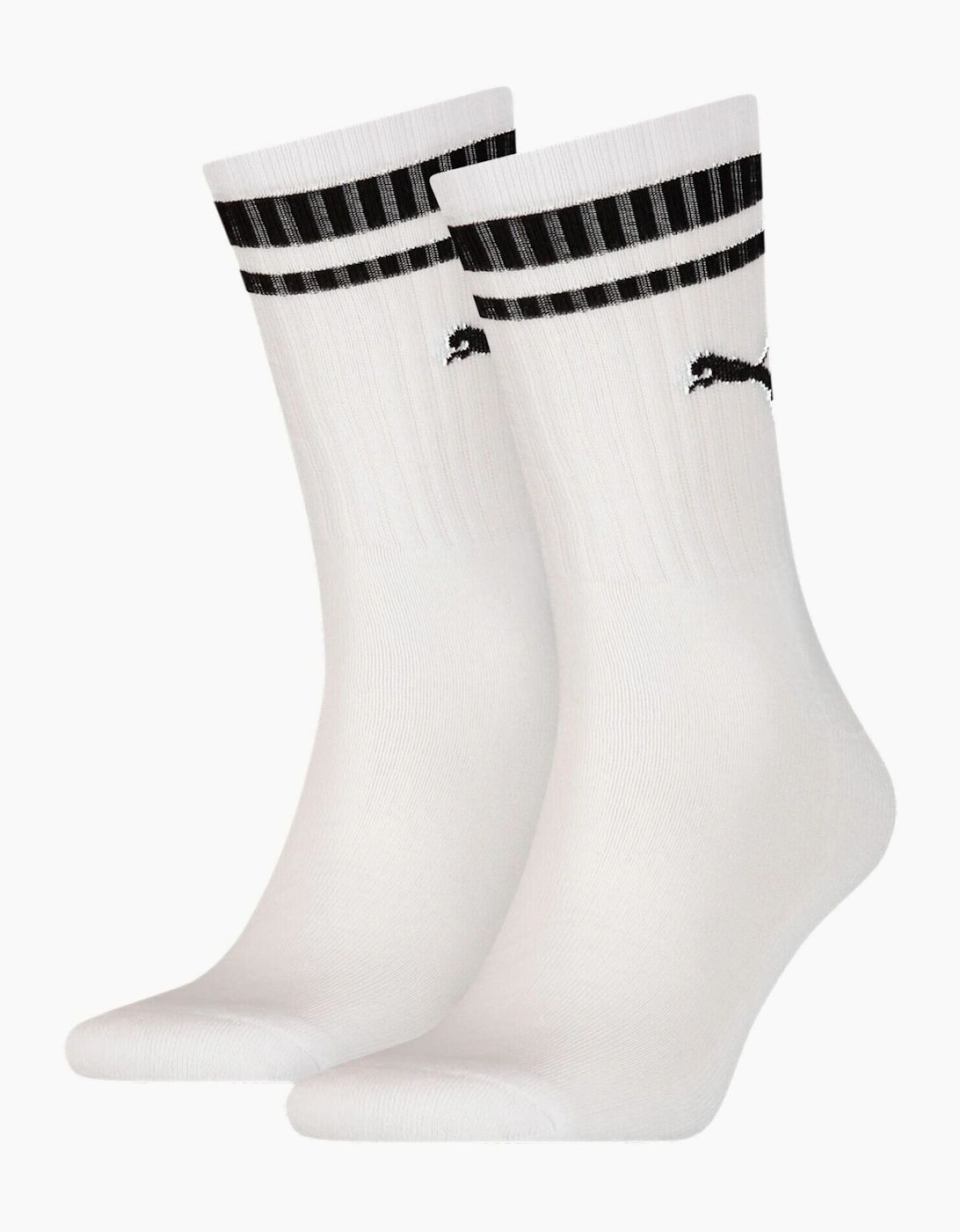 Puma Men's 2-Pack Heritage Stripe Sports Socks, White - White/White - Size: 9/9.5/10/10.5/11/11.5/12