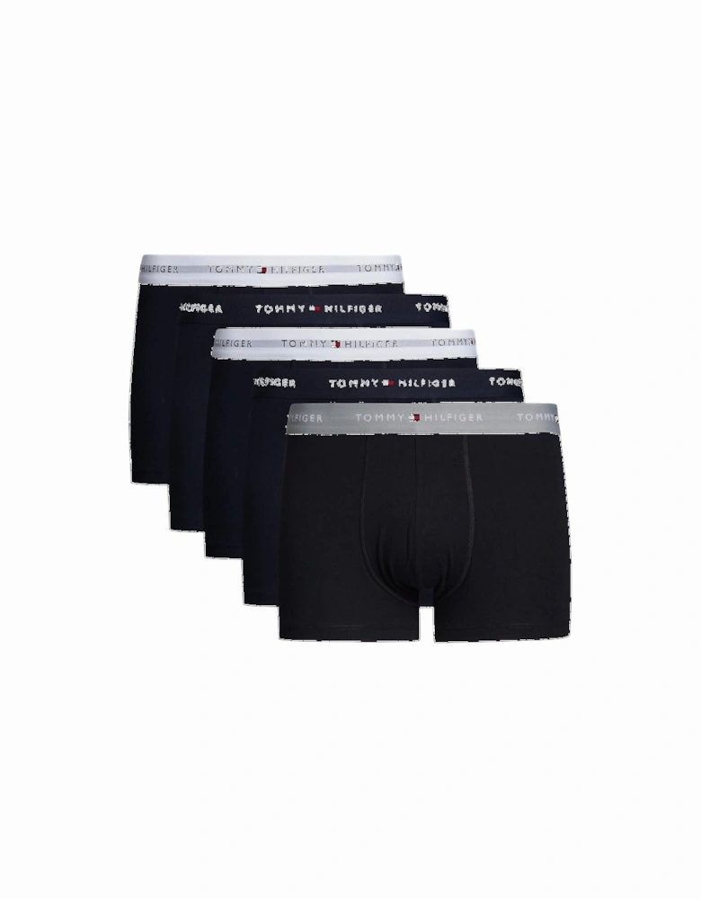 5-Pack Signature Cotton Boxer Trunks Gift Set, Navy w/ silver/white