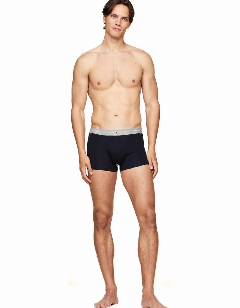 5-Pack Signature Cotton Boxer Trunks Gift Set, Navy w/ silver/white