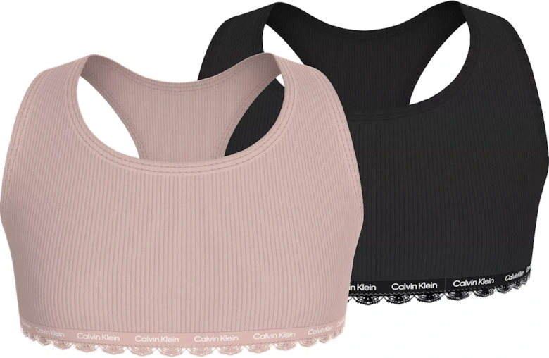 Girls 2-Pack Ribbed Cotton Modal Bralettes, Pink/Black