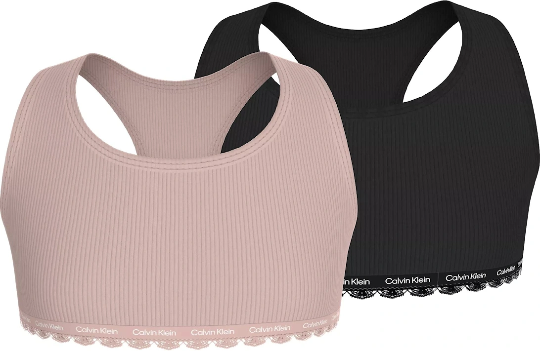 Girls 2-Pack Ribbed Cotton Modal Bralettes, Pink/Black