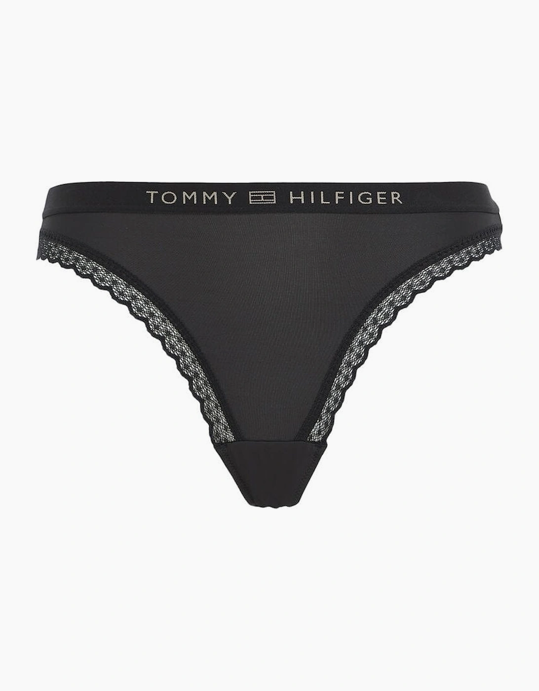 Tommy Hilfiger Women's Black Th Tonal Logo Lace Bikini Brief,  14 L