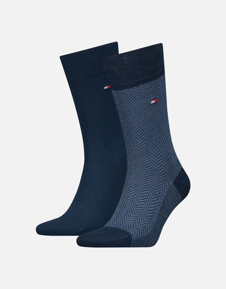 2-Pack Herringbone Pattern Socks, Navy