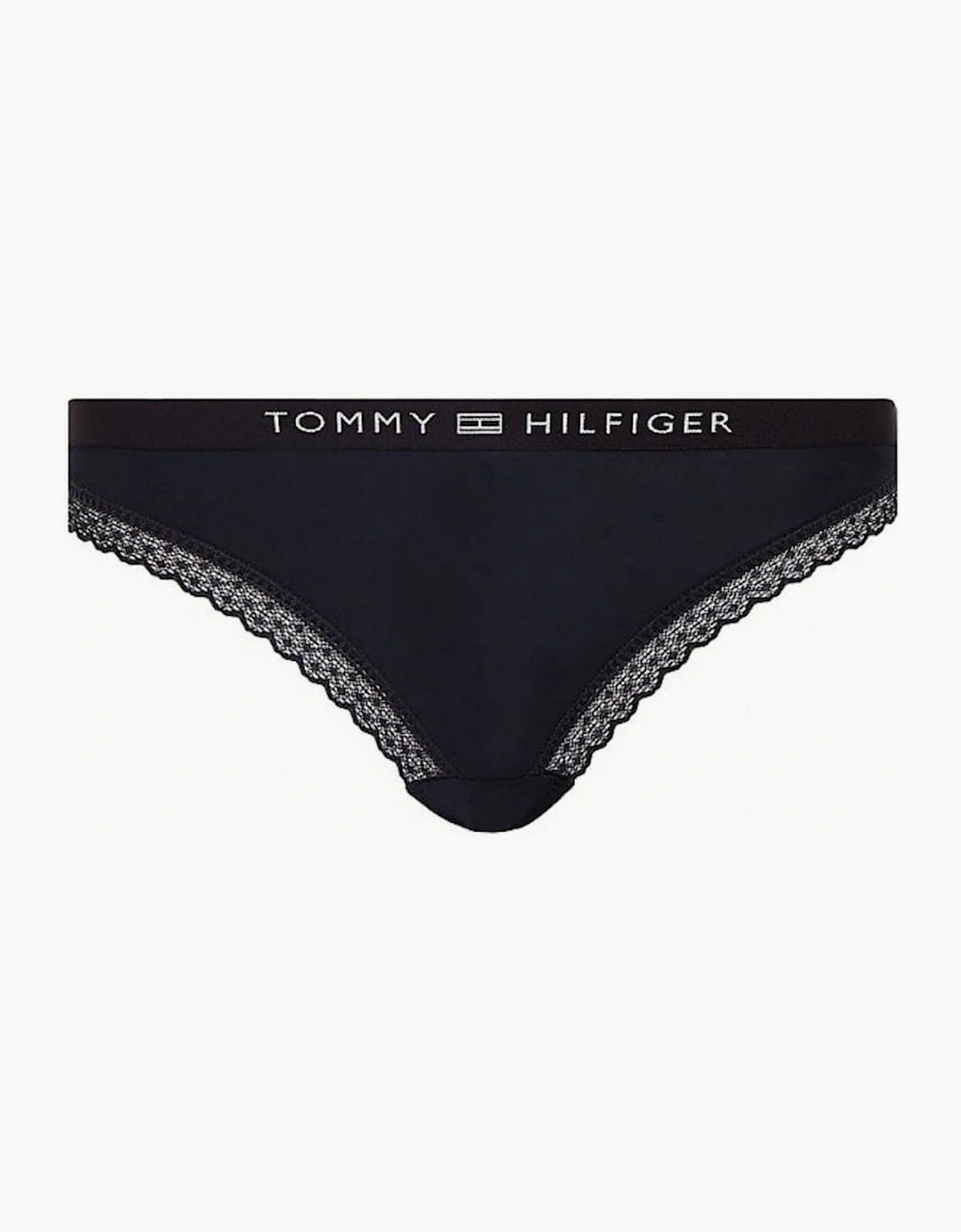 Tommy Hilfiger Women's Black Th Tonal Logo Lace Bikini Brief, Navy  14 L