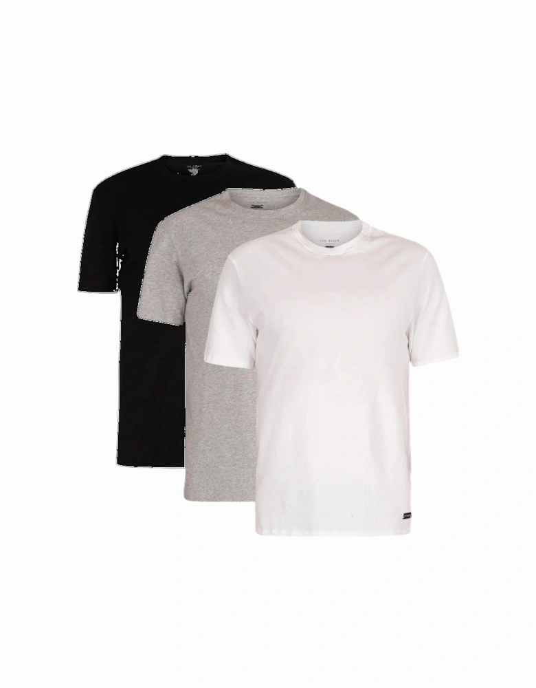 3-Pack Cotton Stretch Crew-Neck T-Shirts, Black/White/Grey