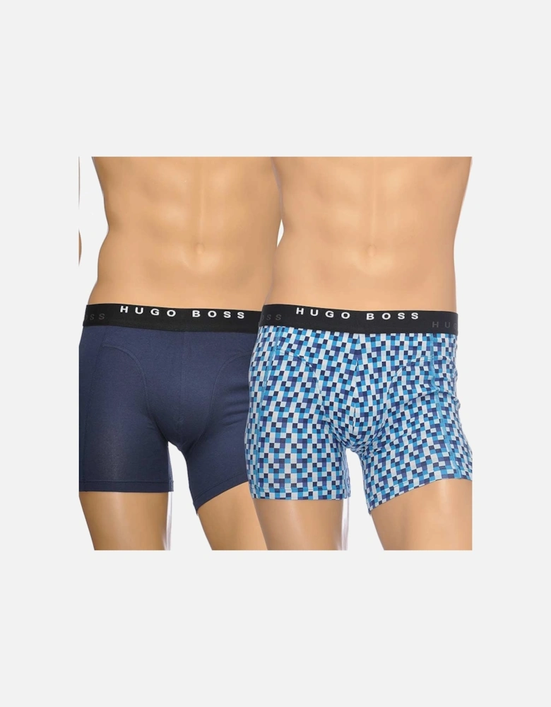 Cotton Stretch 2-Pack Cyclist Boxer Brief, Navy/Chequered Print