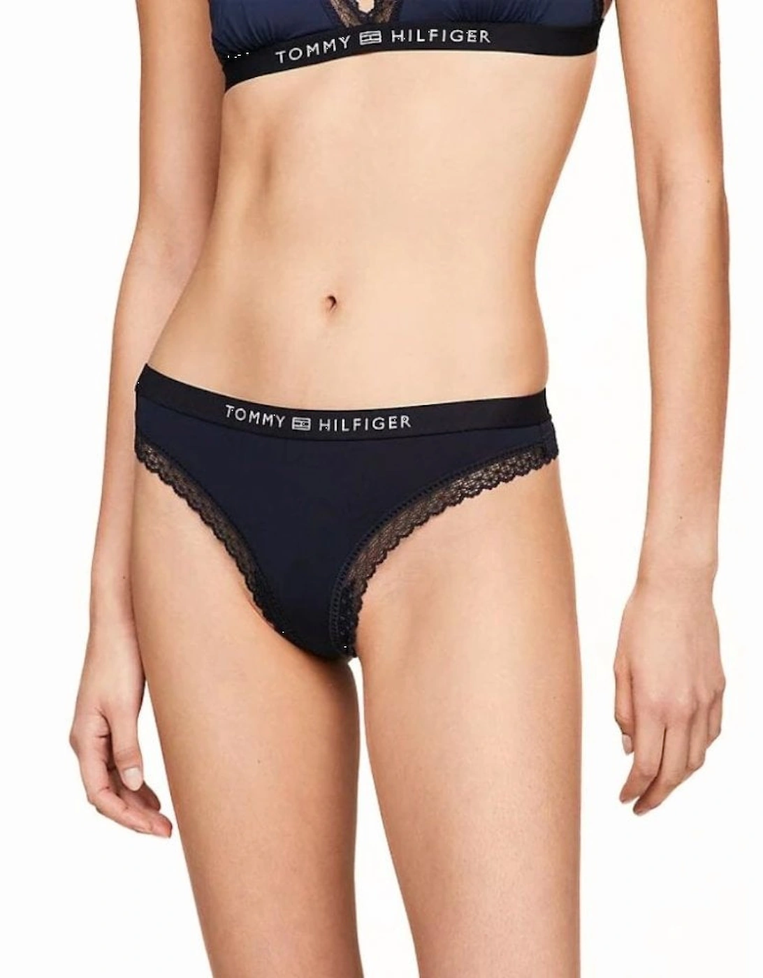 TH Tonal Logo Lace Thong, Navy