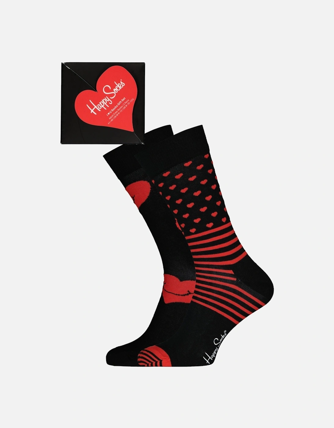 2-Pack I Heart You Socks Gift Box, Black/red