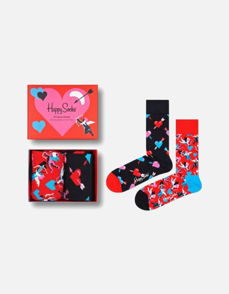 2-Pack I Love You Socks Gift Box, Red/Black