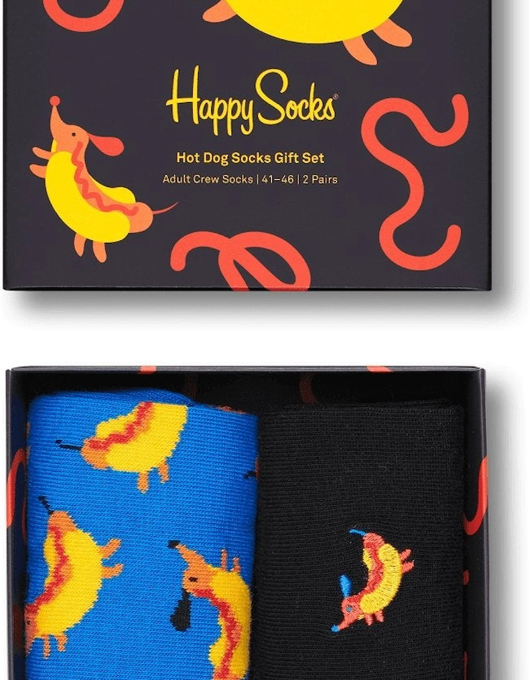 2-Pack Hot Dog Socks Gift Box, Black/Blue