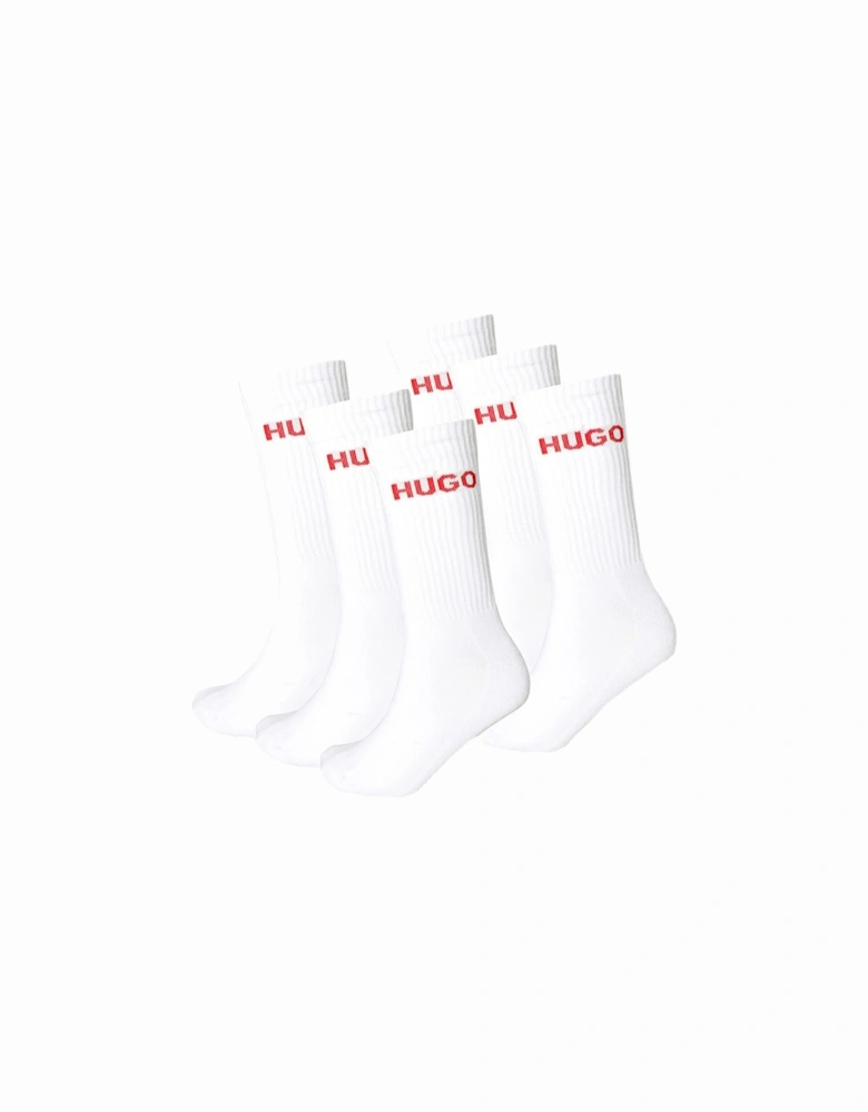 6-Pack Red Logo Ribbed Sports Socks, White