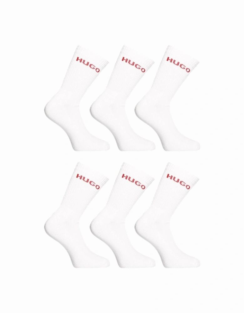 6-Pack Red Logo Ribbed Sports Socks, White