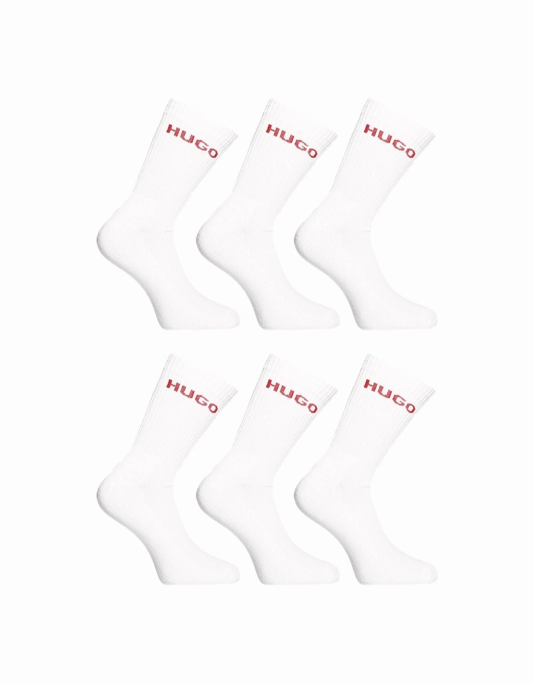 6-Pack Red Logo Ribbed Sports Socks, White