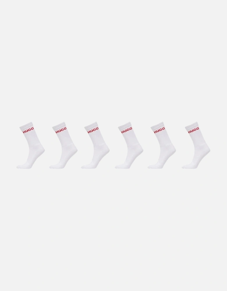 6-Pack Red Logo Ribbed Sports Socks, White