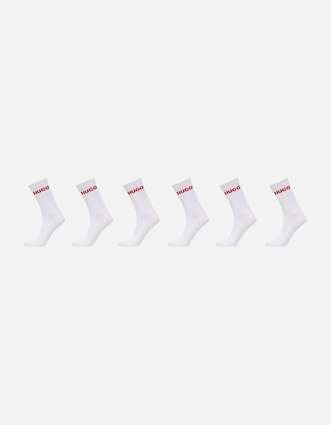 6-Pack Red Logo Ribbed Sports Socks, White