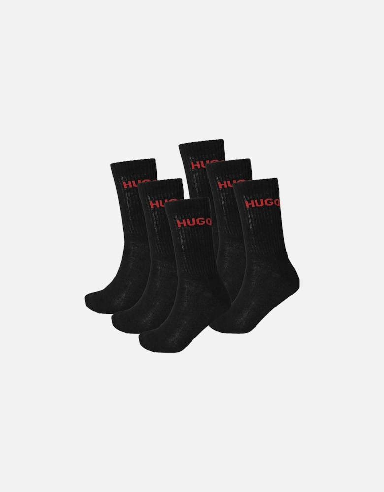 6-Pack Red Logo Ribbed Sports Socks, Black