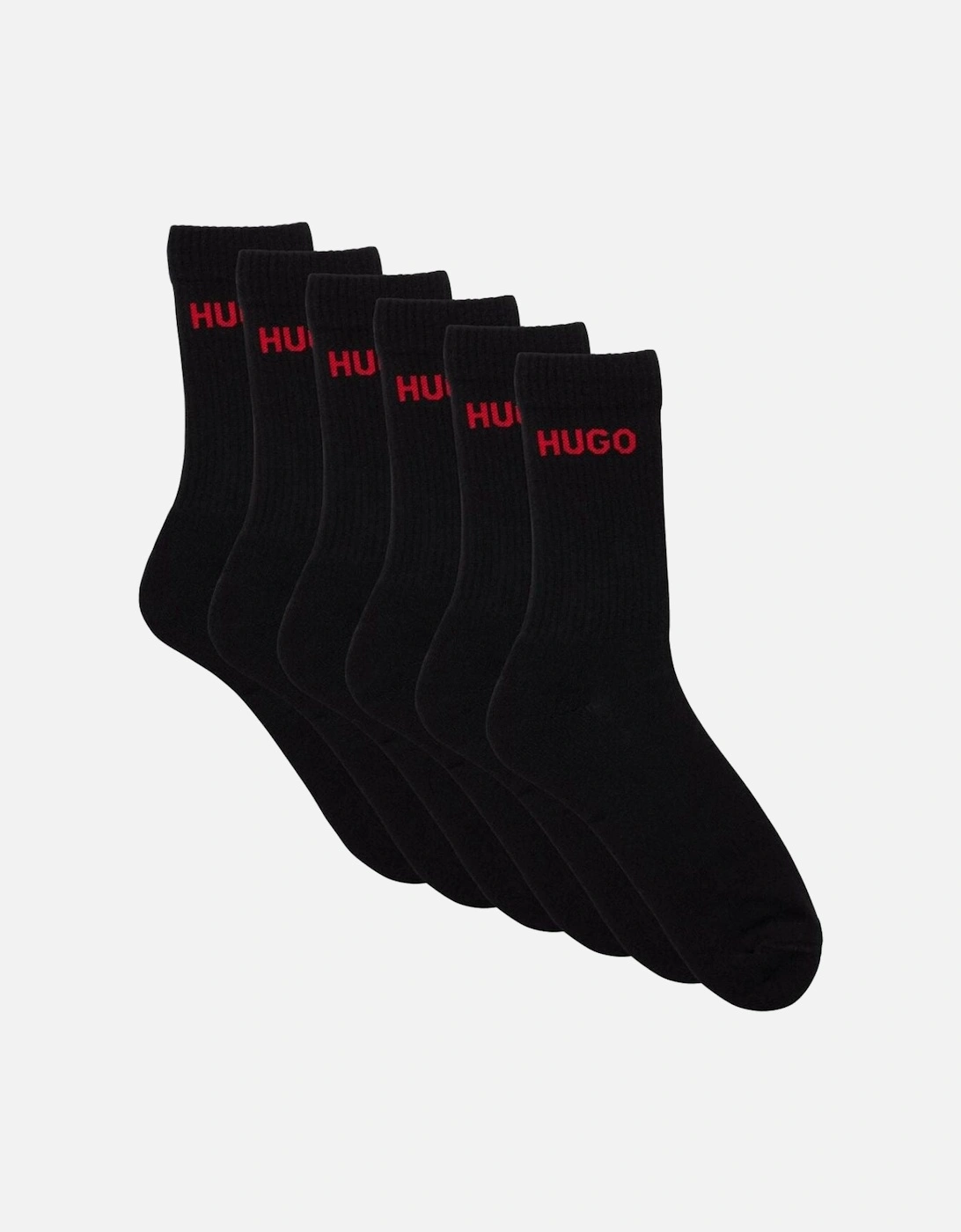 6-Pack Red Logo Ribbed Sports Socks, Black