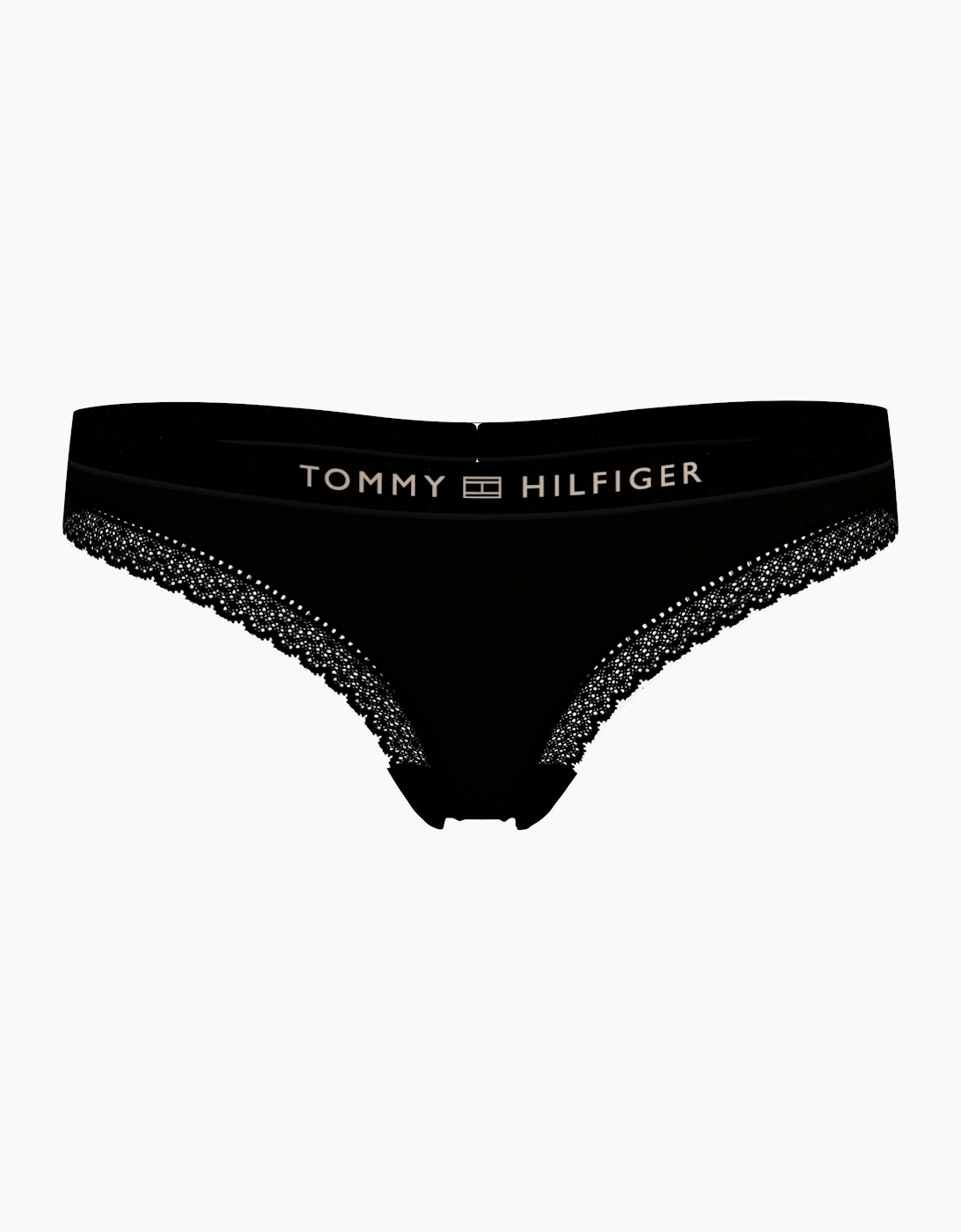 Tommy Hilfiger Women's Black Th Tonal Logo Lace Thong,  10 S