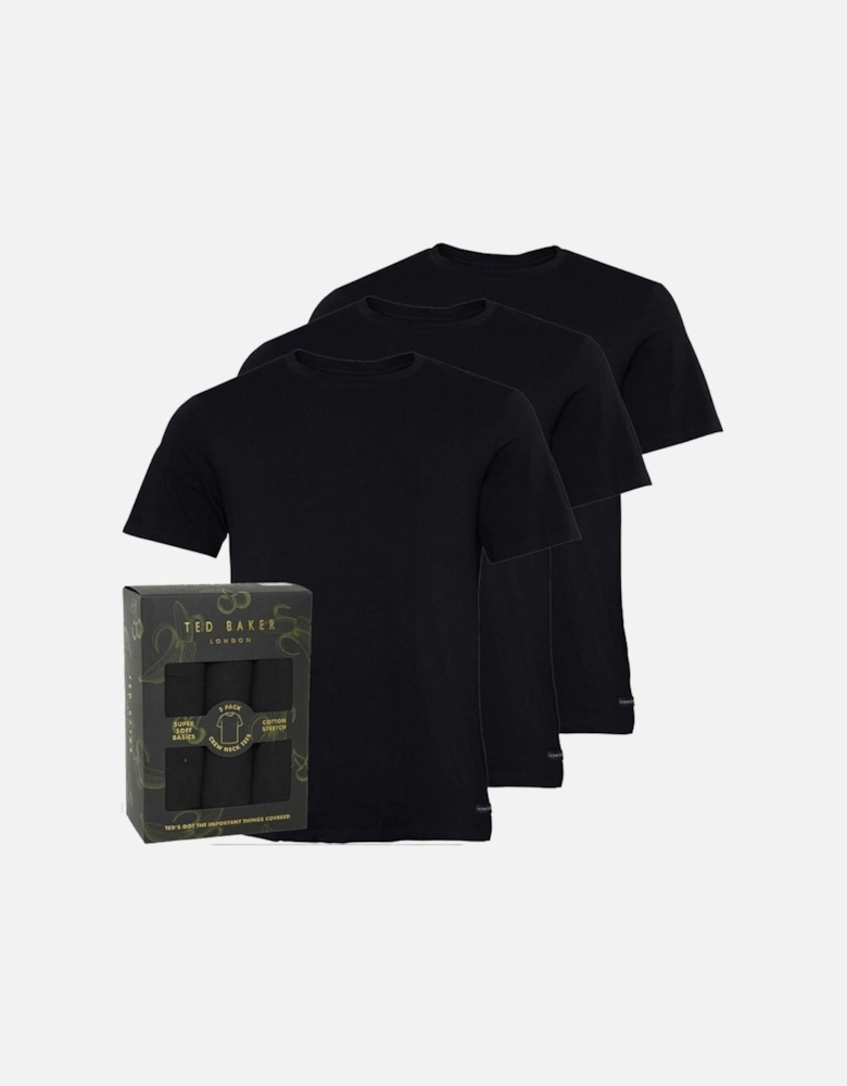 Cotton Stretch 3-Pack Crew-Neck T-Shirts, Black