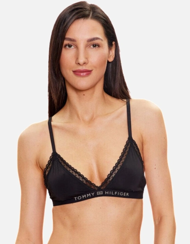 TH Tonal Logo Lace Unlined Triangle Bra, Black