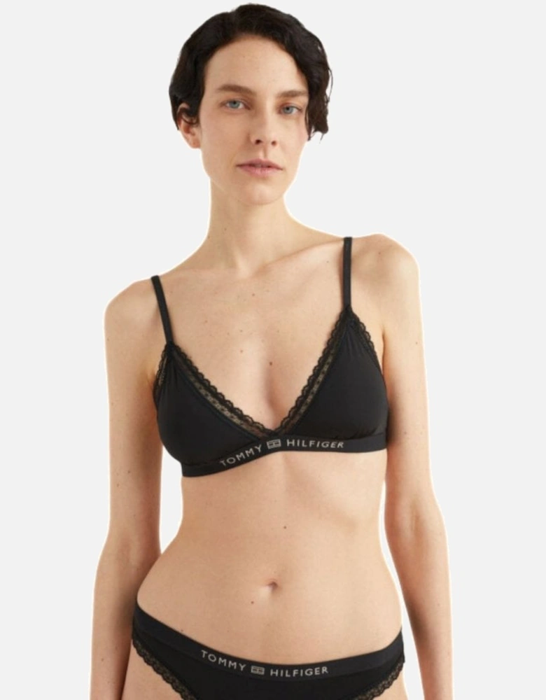 TH Tonal Logo Lace Unlined Triangle Bra, Black