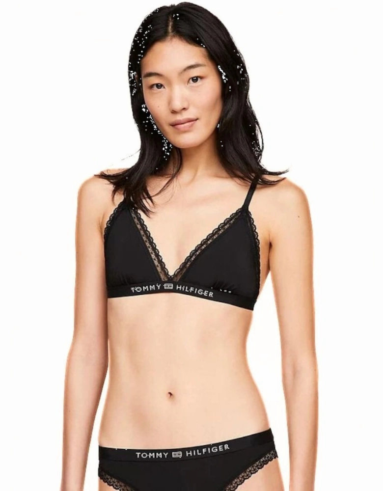 TH Tonal Logo Lace Unlined Triangle Bra, Black