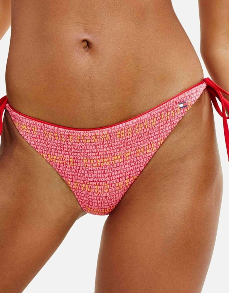 Reversible Swim Side Tie Bikini Bottom, Logo WW AOP Pink