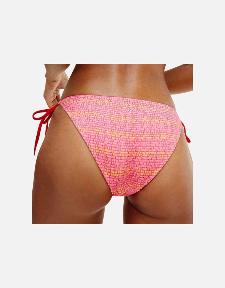 Reversible Swim Side Tie Bikini Bottom, Logo WW AOP Pink