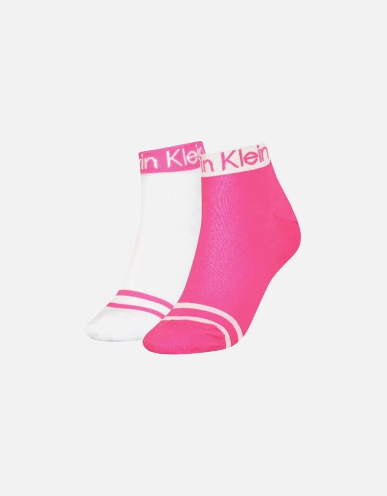 2-Pack Logo Welt Women's Quarter Socks, Magenta/white