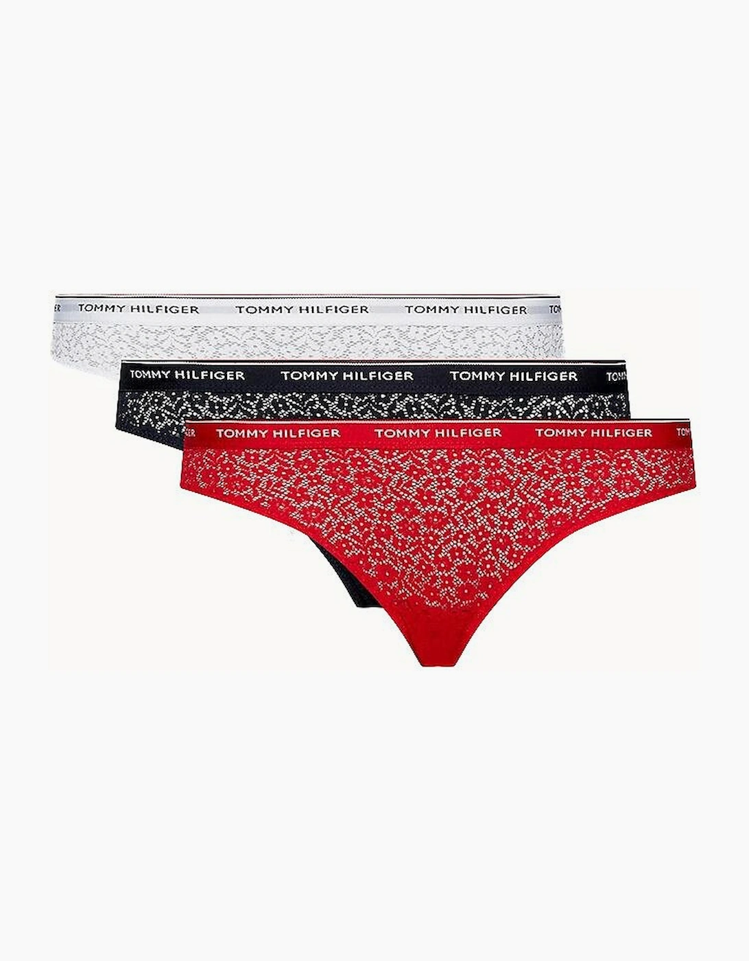 Tommy Hilfiger Women's Red 3-Pack Premium Essential Lace Bikini Briefs, Navy/White/ - Size: 10