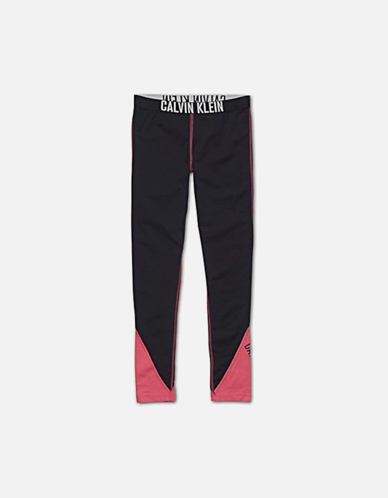 Girls Intense Power Leggings, Black / Pink Panels