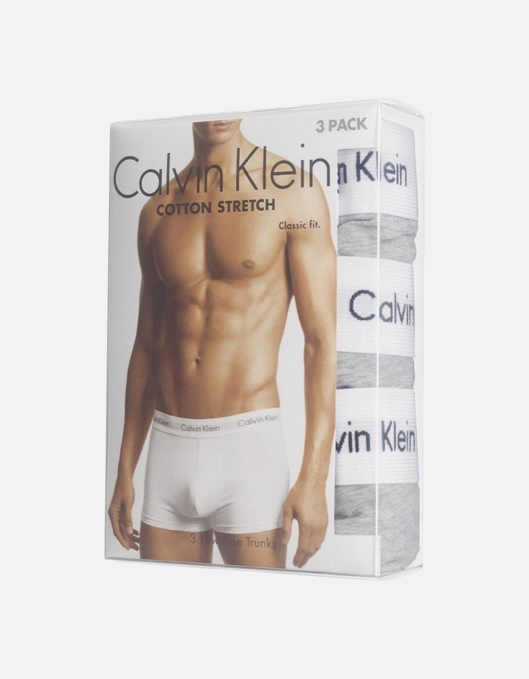 Cotton Stretch 3-Pack Low Rise Boxer Trunks, Grey Heather