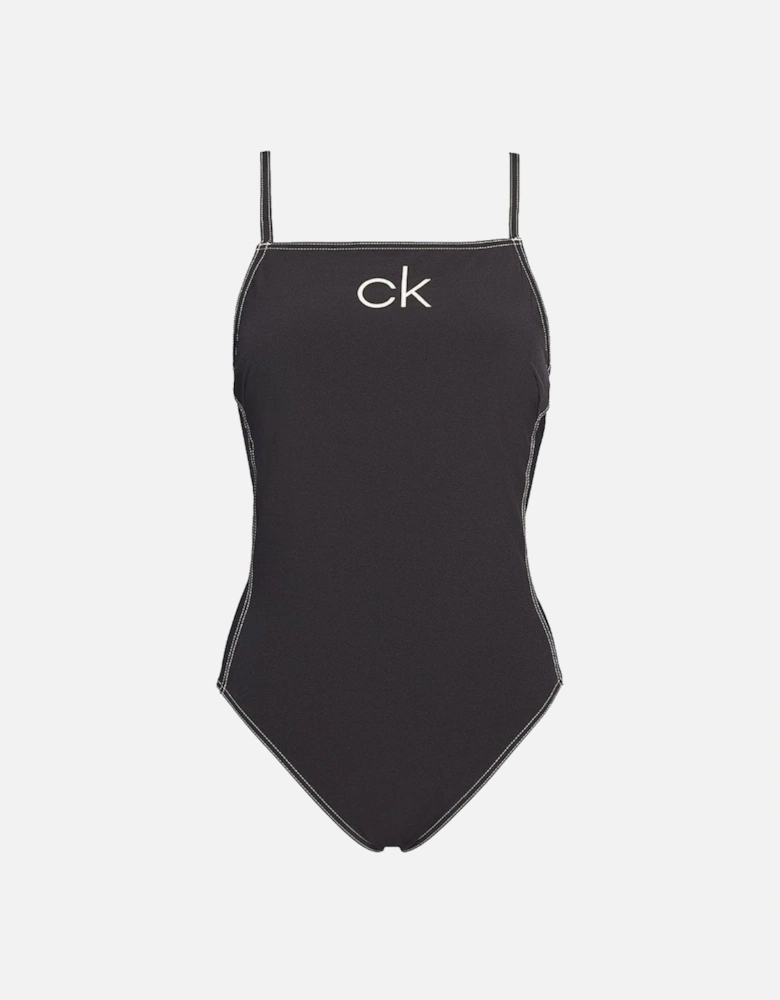 Apron One Piece Swim Suit, Black