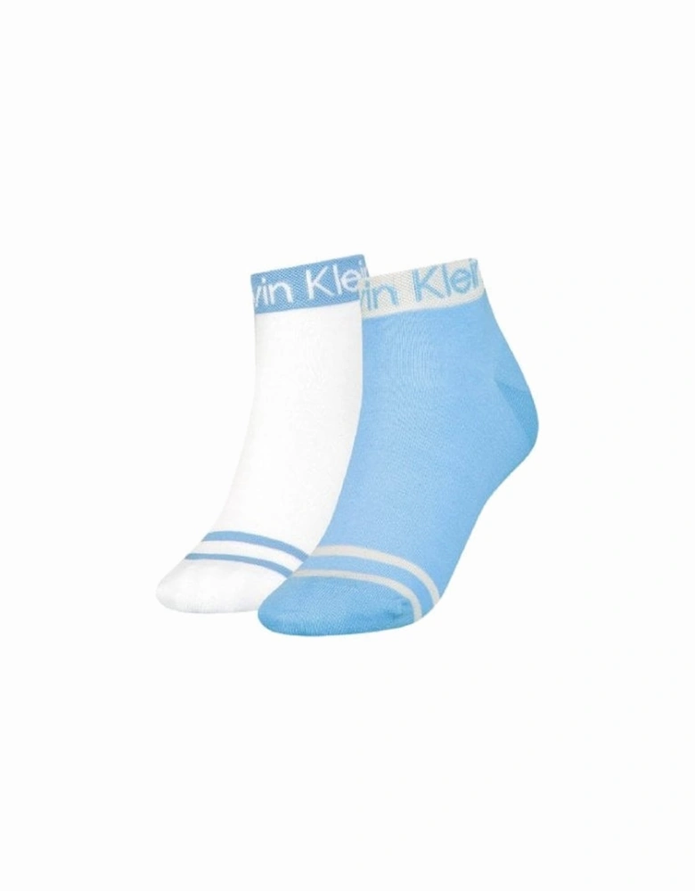 2-Pack Logo Welt Women's Quarter Socks, Light Blue/white