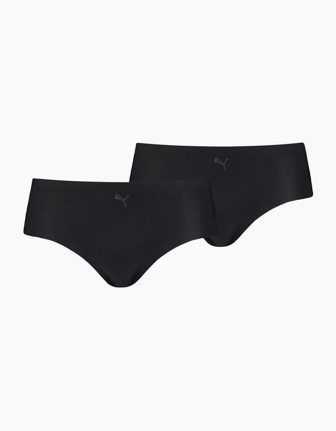 Puma Women's Black/Black 2-Pack Microfibre Seamless Mid-Rise Hipster Briefs, - Size 8