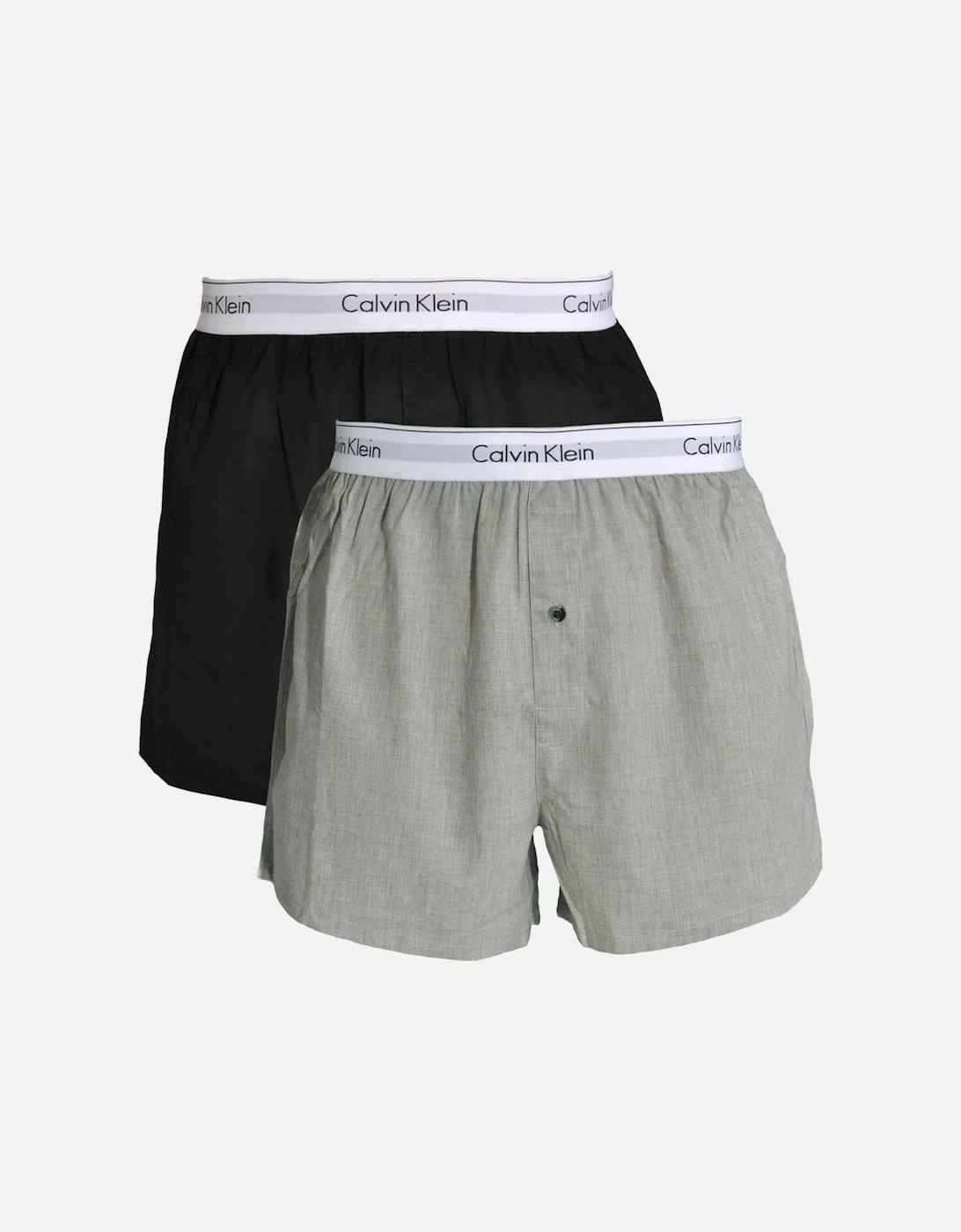 2-Pack Modern Cotton Slim-Fit Woven Boxer Shorts, Black / Heather Grey, 2 of 1