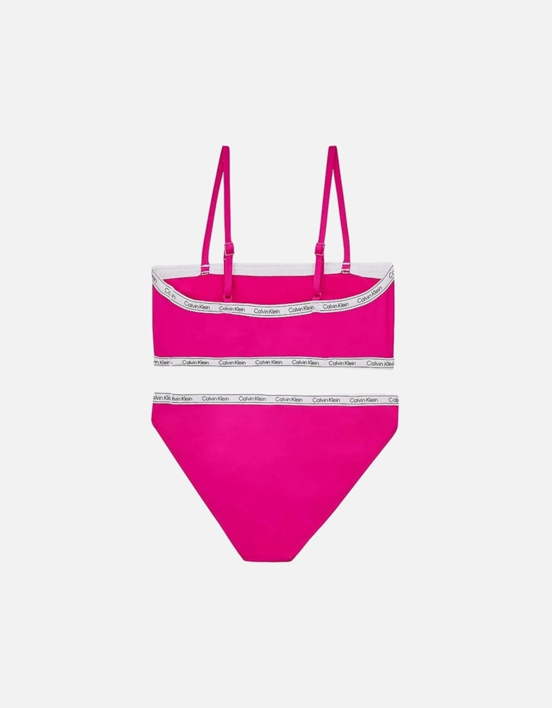 Girls Logo Tape Bralette Bikini Set, Royal Pink