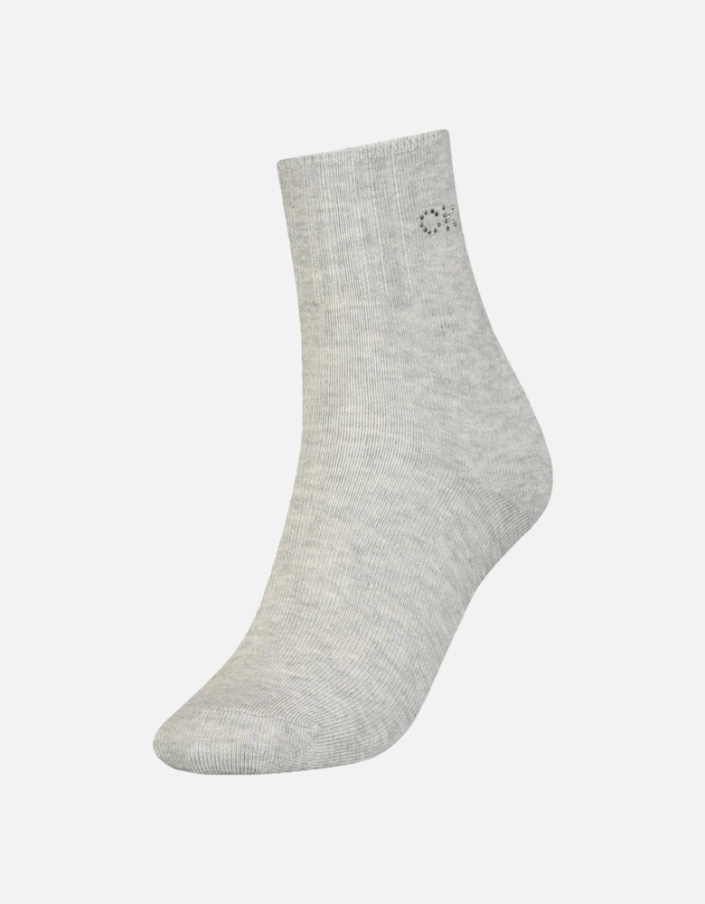 Crystal Logo Women's Short Socks, Light Grey Melange