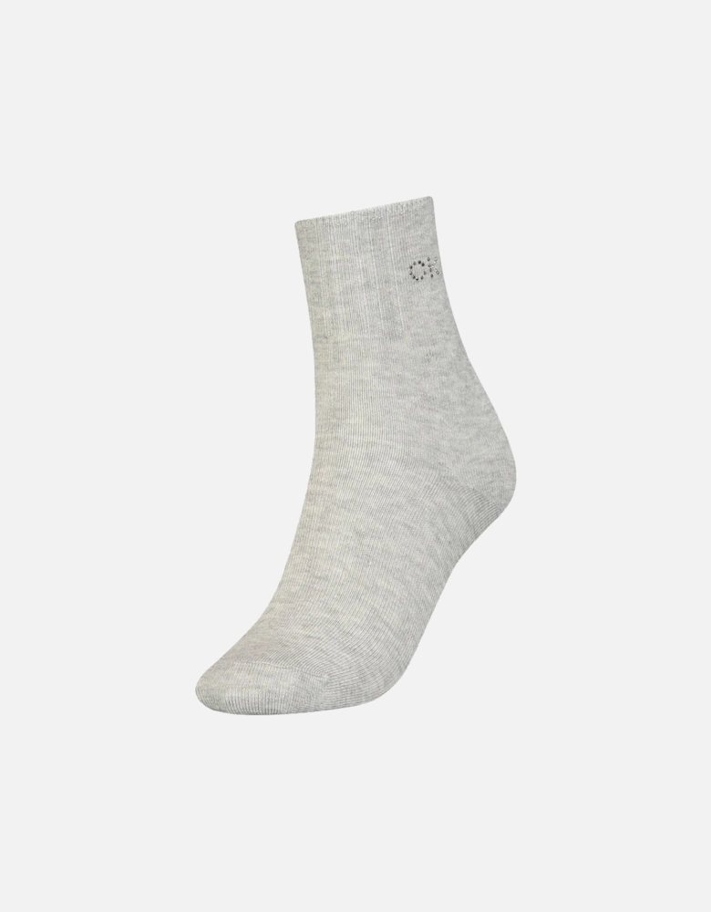 Crystal Logo Women's Short Socks, Light Grey Melange