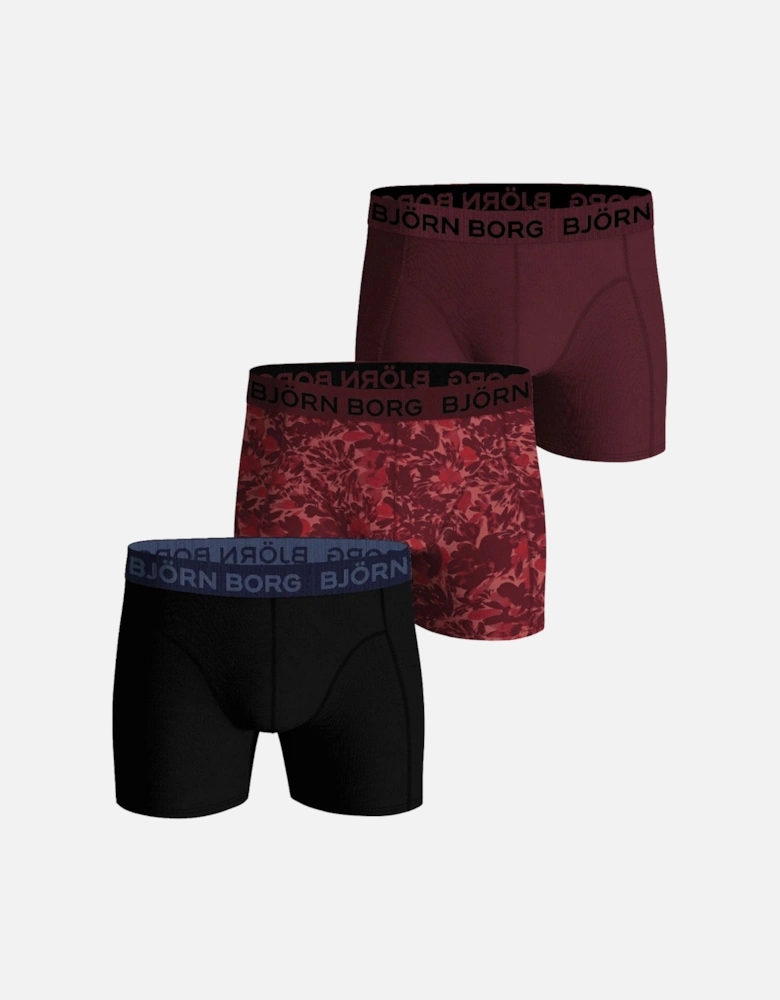 3-Pack Floral Print Boxer Trunks, Burgundy/black