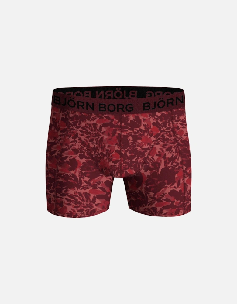 3-Pack Floral Print Boxer Trunks, Burgundy/black