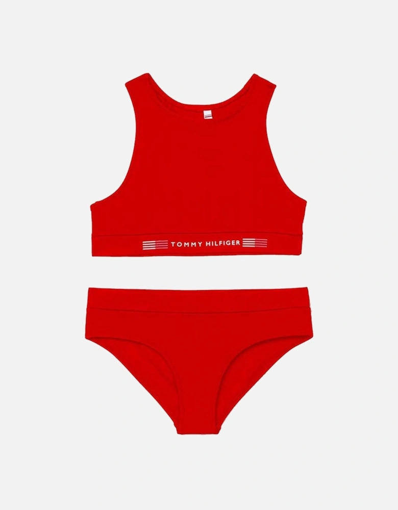 Girls Swim Crop Top Bikini Set, Primary Red