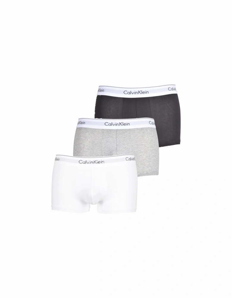 Modern Cotton Stretch 3-Pack Boxer Trunks, Black/White/Grey